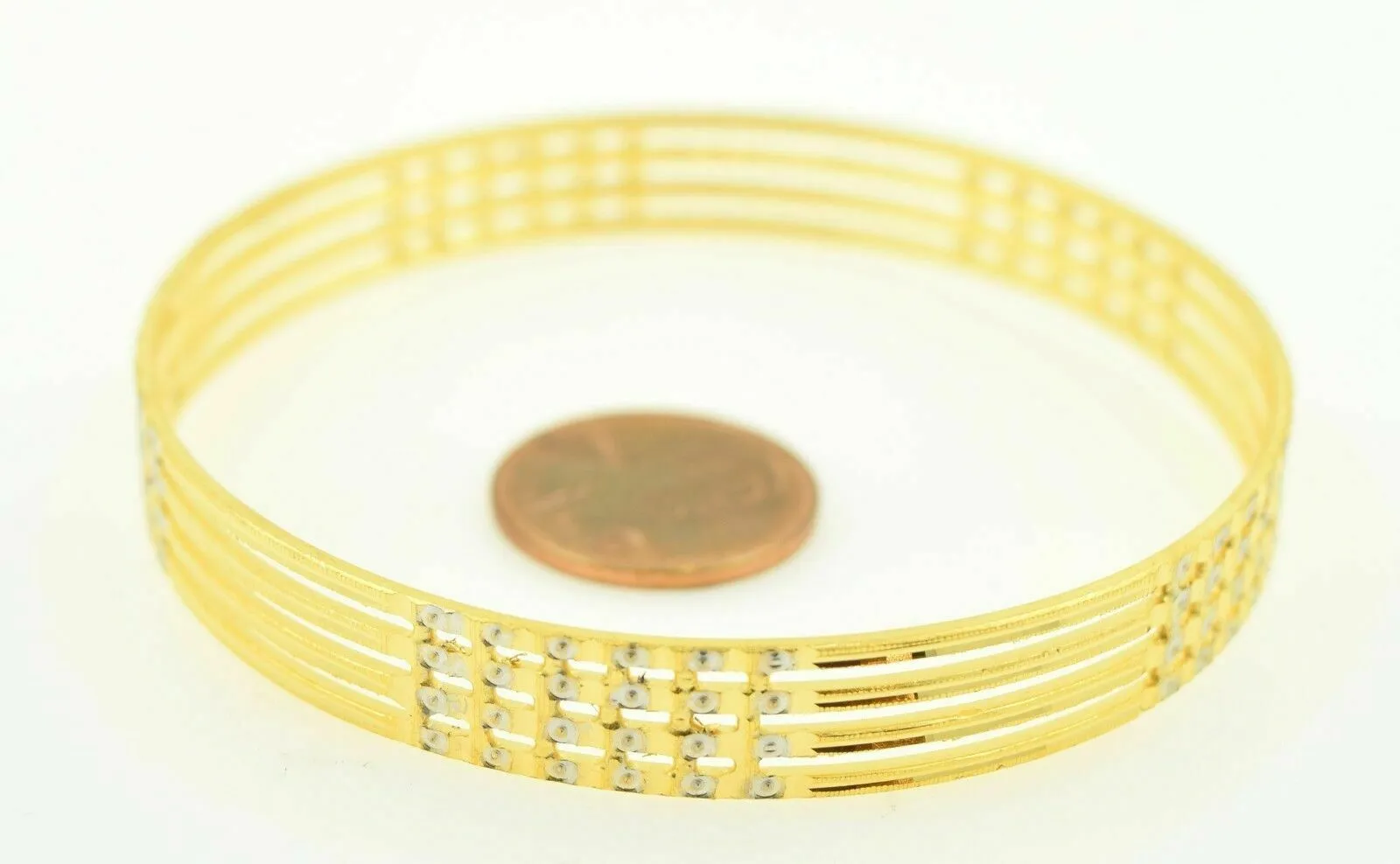 22K SOLID GOLD BRACELET Cuff, Handmade, Wide BANGLE, White Diamond Cut - CUSTOM