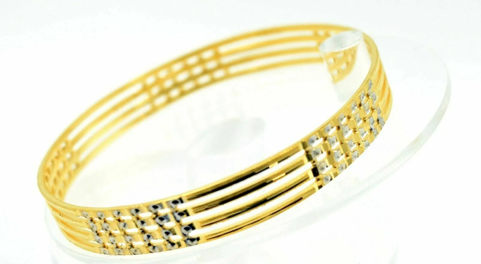 22K SOLID GOLD BRACELET Cuff, Handmade, Wide BANGLE, White Diamond Cut - CUSTOM