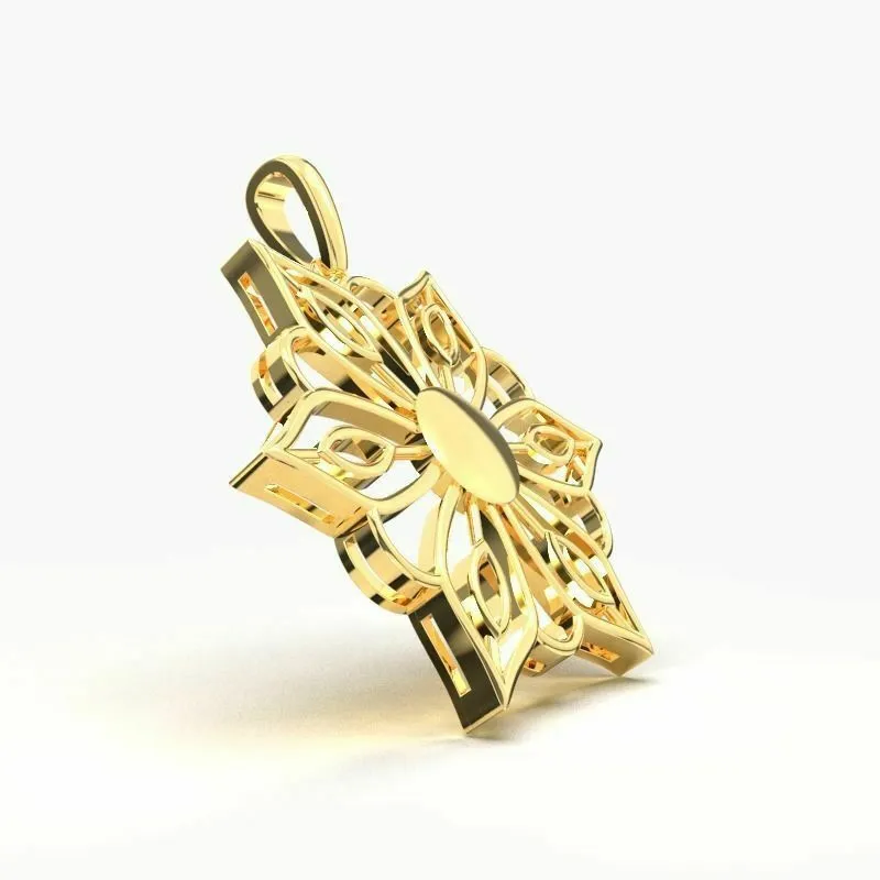 22k Solid Yellow Gold Ladies Jewelry Elegant Floral Pendant CGP36