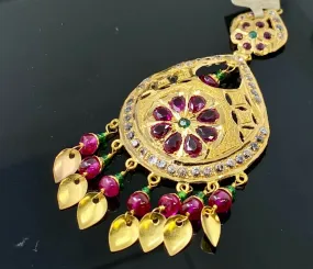 22k Tikka Solid Gold Ladies Jewelry Classic Design With Color Stones T62