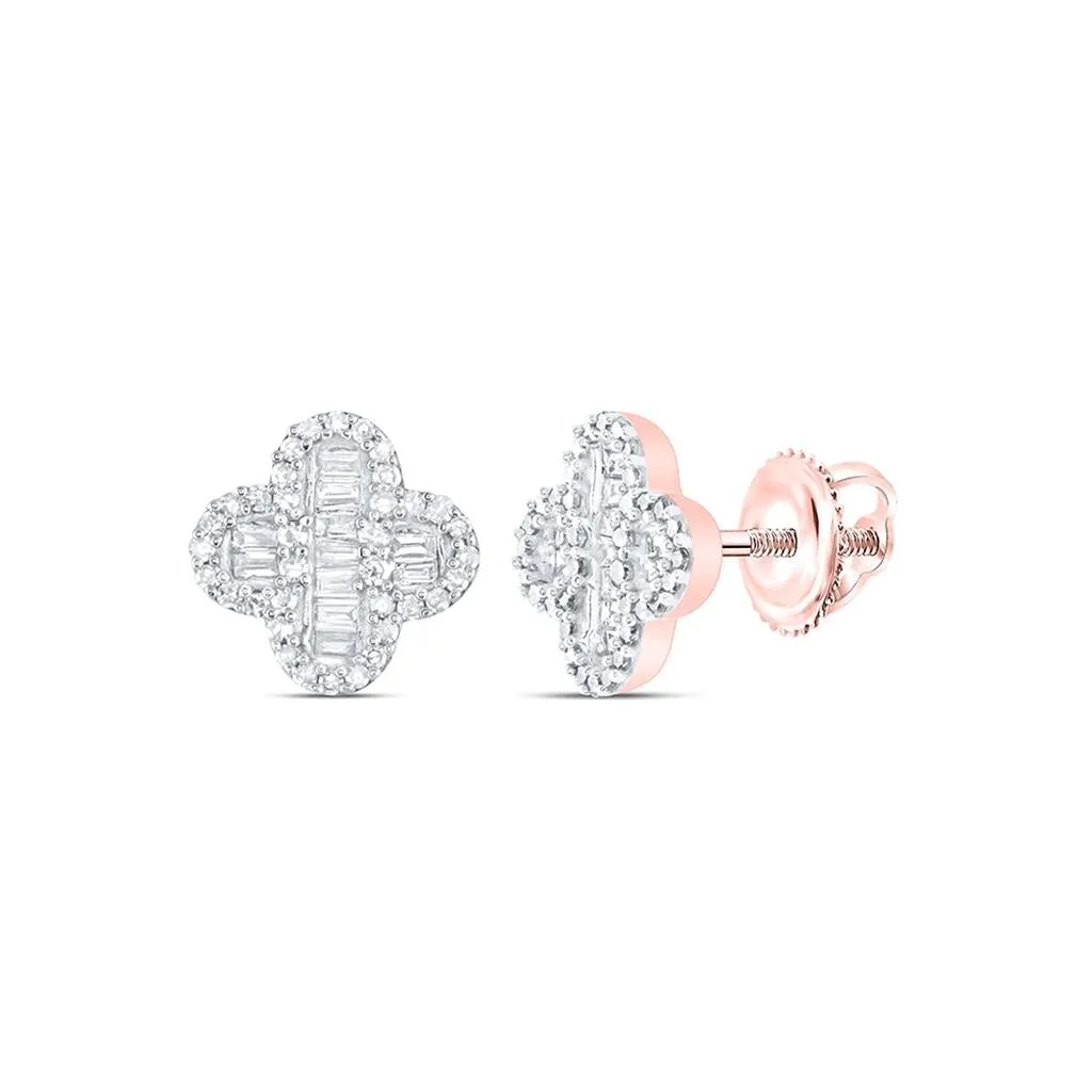 4 Leaf Clover Diamond Earrings .37cttw Baguette Style 10K Gold