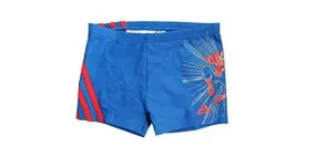 Adidas Spiderman swimming shorts for kids in blue and red lycra, featuring Disney Marvel characters.