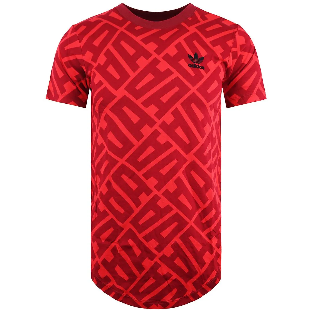 Adidas Women's Red T-Shirt with All-Over Print