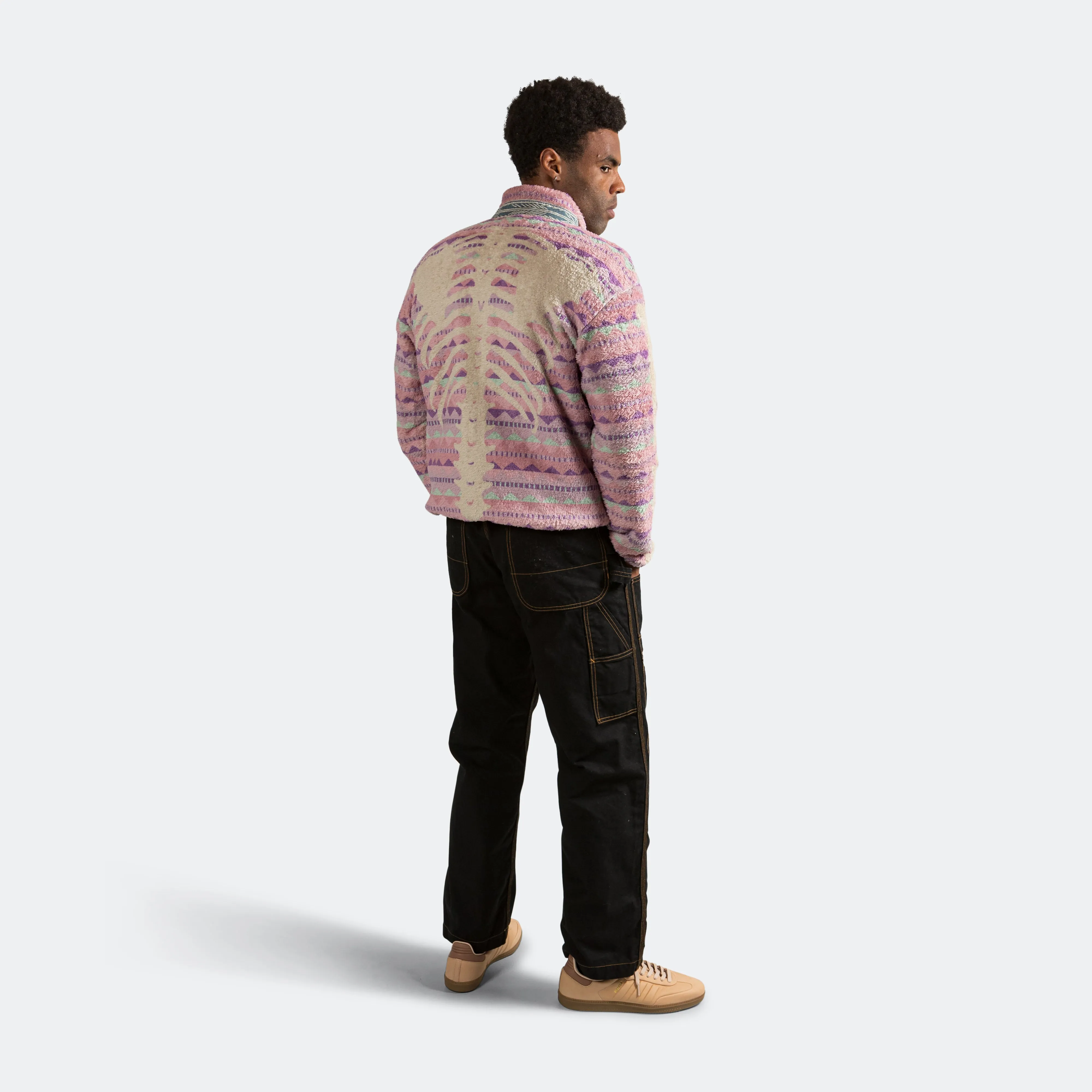 Ashland Stripe and Bone Fleece Zip Blouson in Pink.