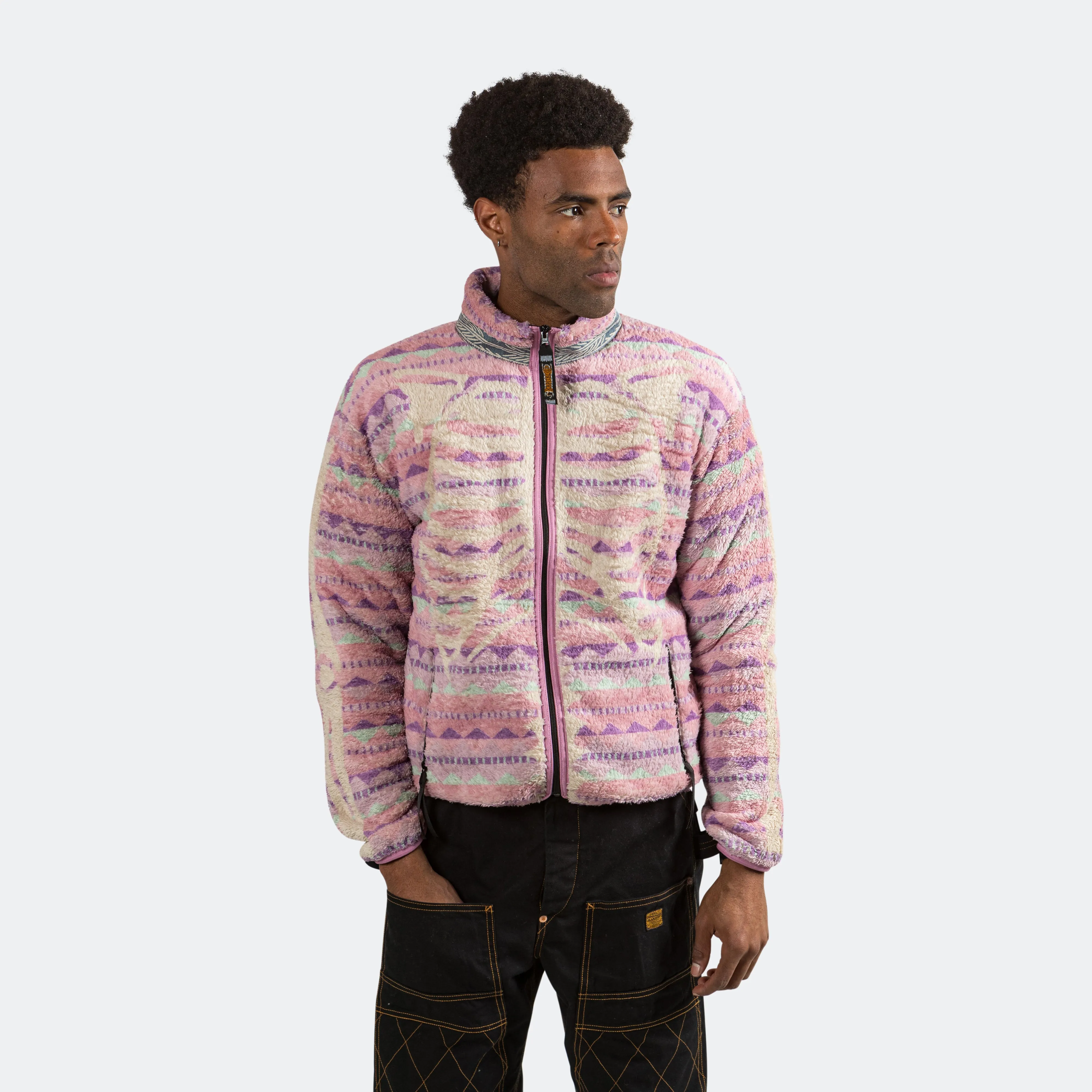 Ashland Stripe and Bone Fleece Zip Blouson in Pink.