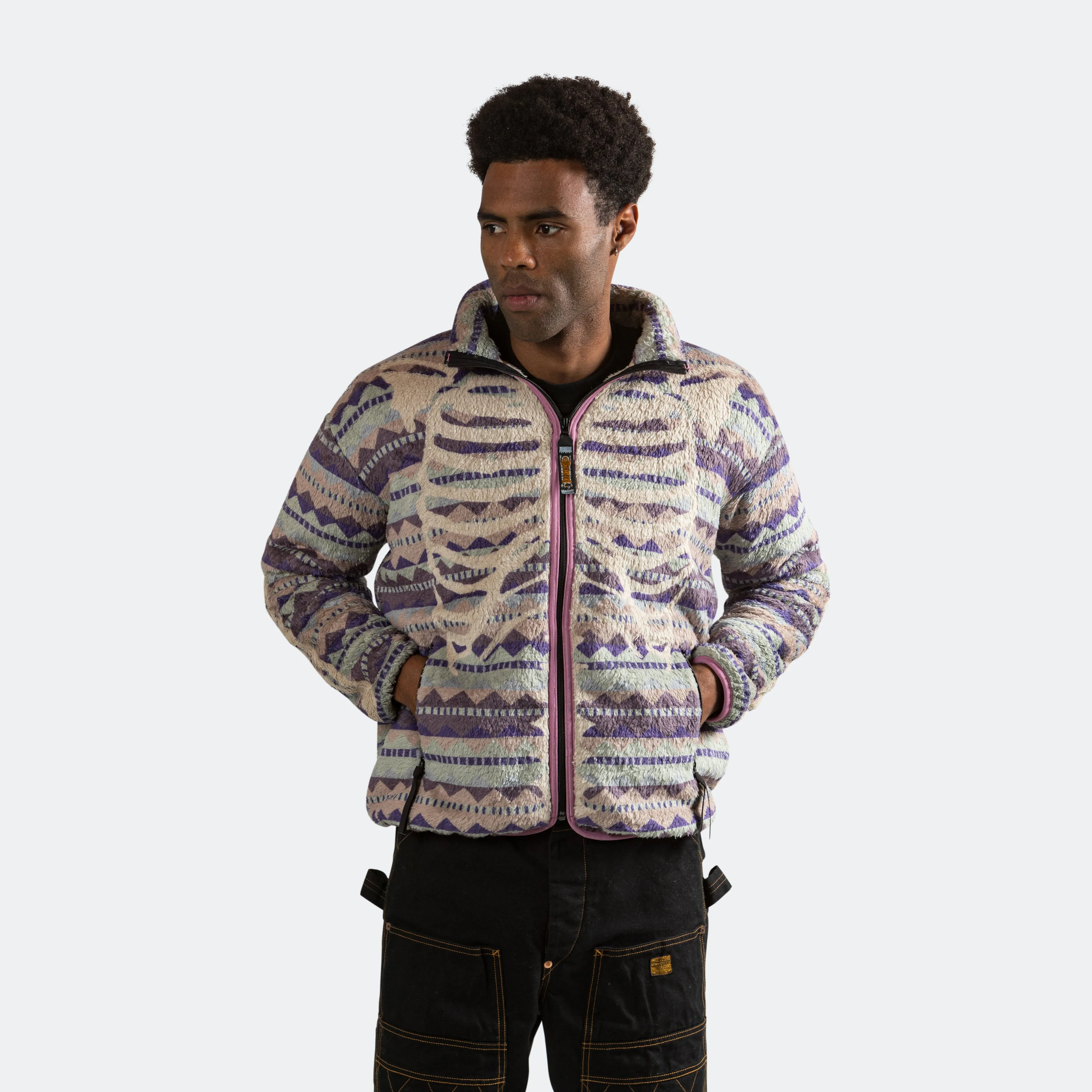 Ashland Stripe and Bone Fleece Zip Blouson - Purple