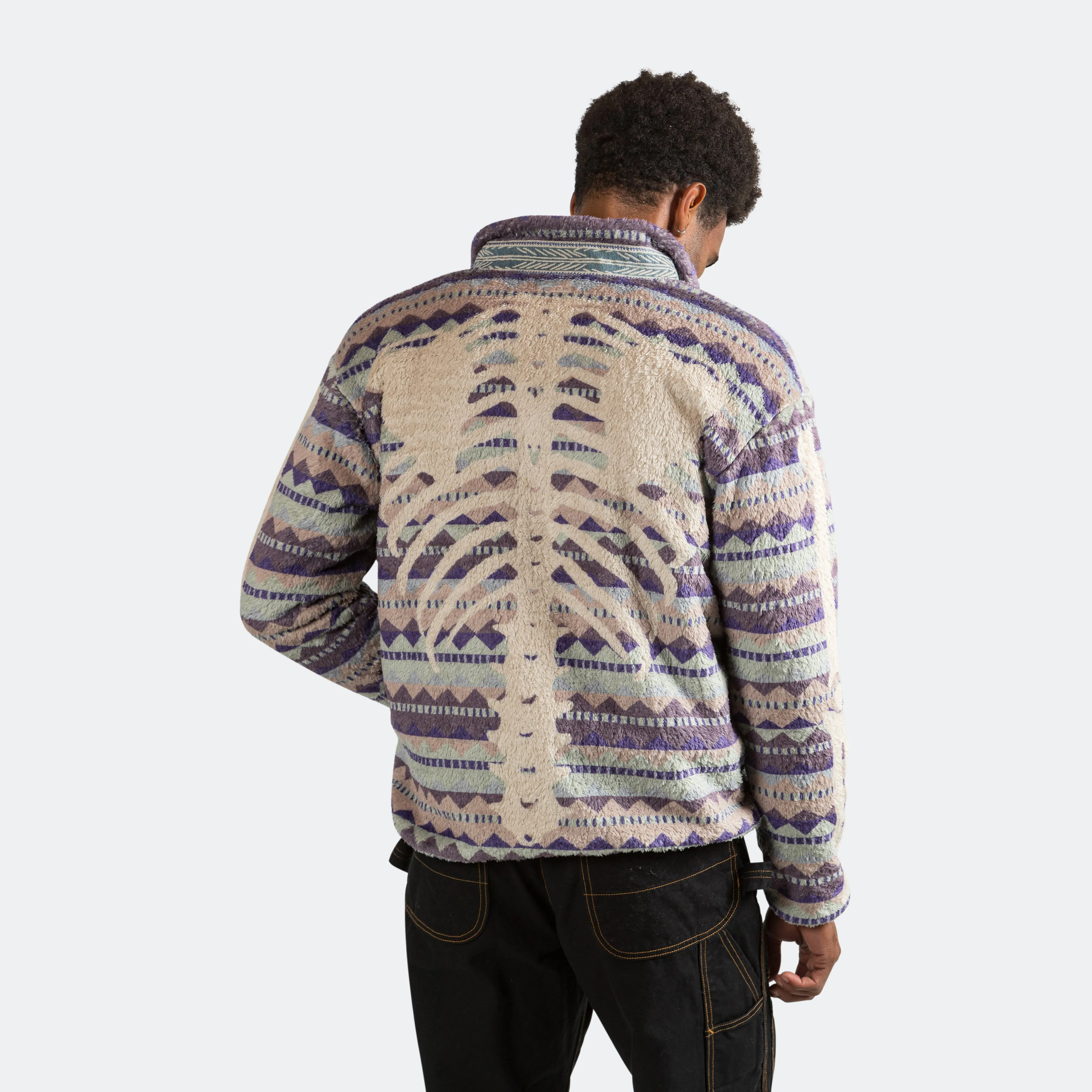 Ashland Stripe and Bone Fleece Zip Blouson - Purple