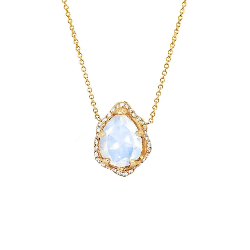 Baby Queen Moonstone Necklace with Diamond Halo