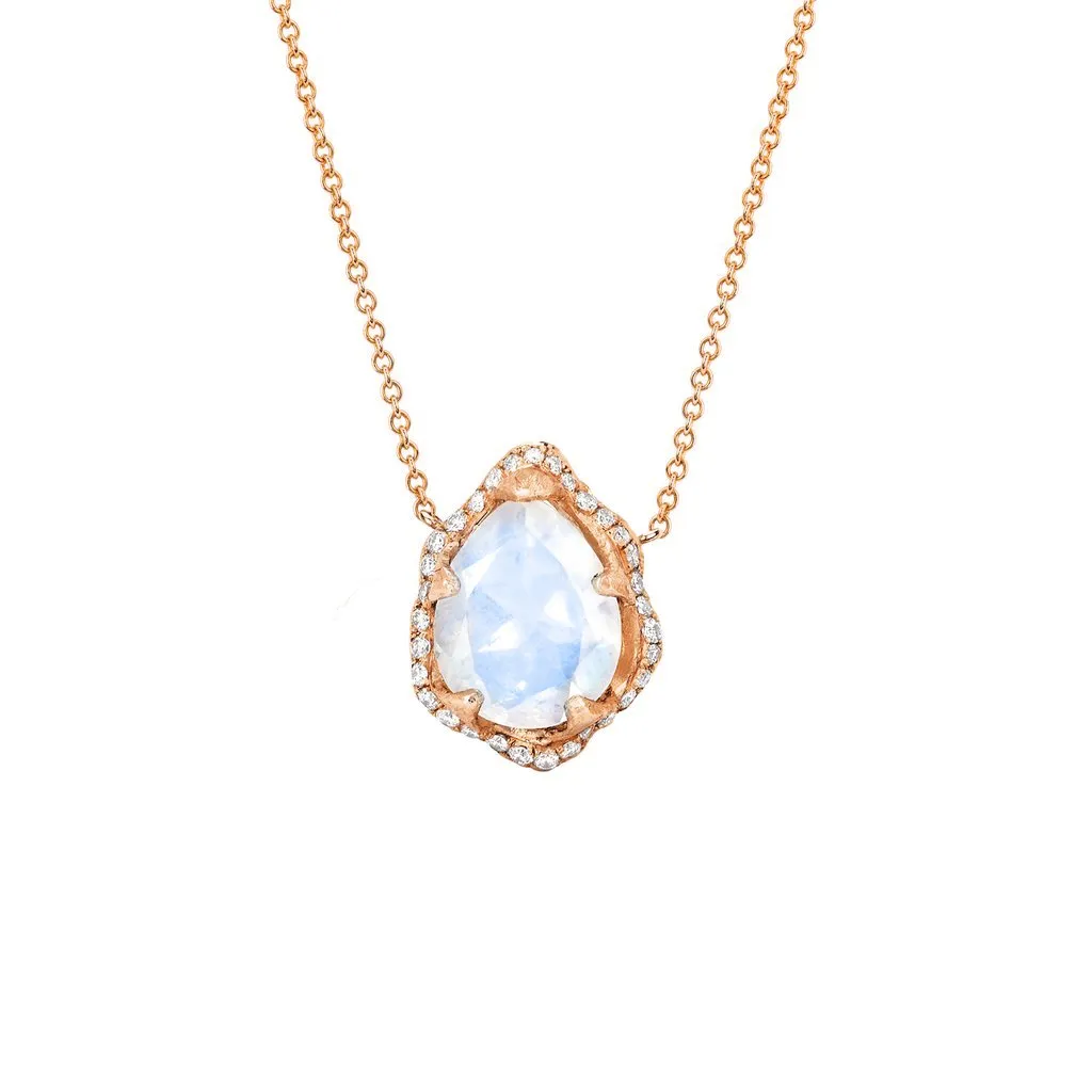 Baby Queen Moonstone Necklace with Diamond Halo