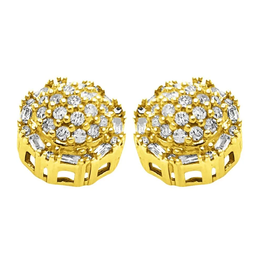 Baguette Circle Diamond Earrings 0.33cttw 10K Yellow Gold