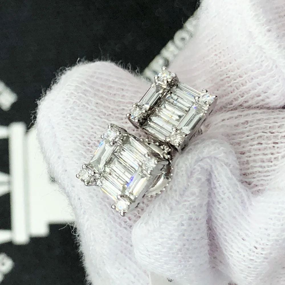 Baguette Diamond Earrings, 10K White Gold, .76cttw