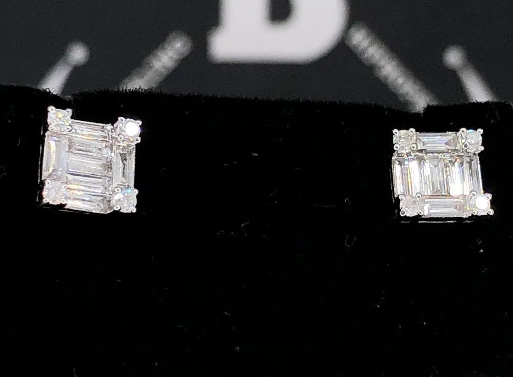 Baguette Diamond Earrings, 10K White Gold, .76cttw