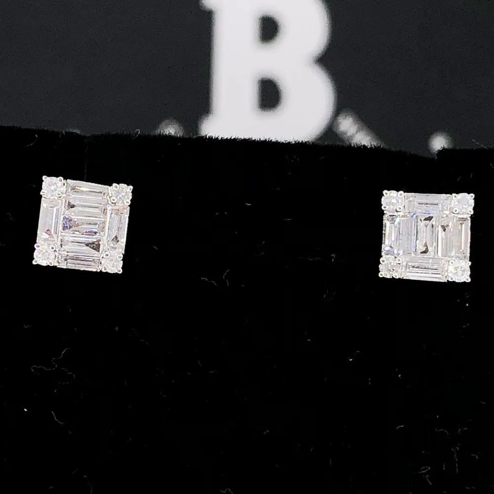 Baguette Diamond Earrings, 10K White Gold, .76cttw