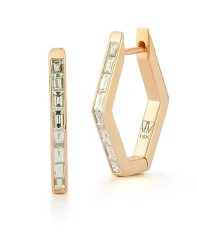 Baguette Hexagon Hoop Earrings with Diamonds