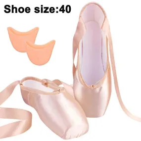 Ballet Pointe Shoes for Girls and Women with Ribbon Ballerina Shoes and Toe Pads