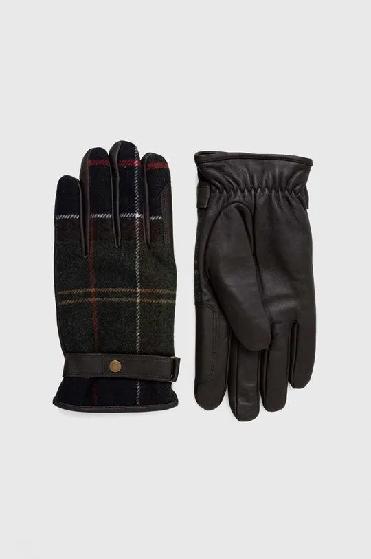 Barbour wool blend gloves Newbrough Tartan Gloves green color MGL0051