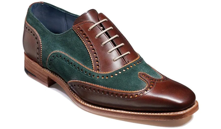 Barker Spencer Brogue Derby - Walnut Calf/Green Suede - Buy Now