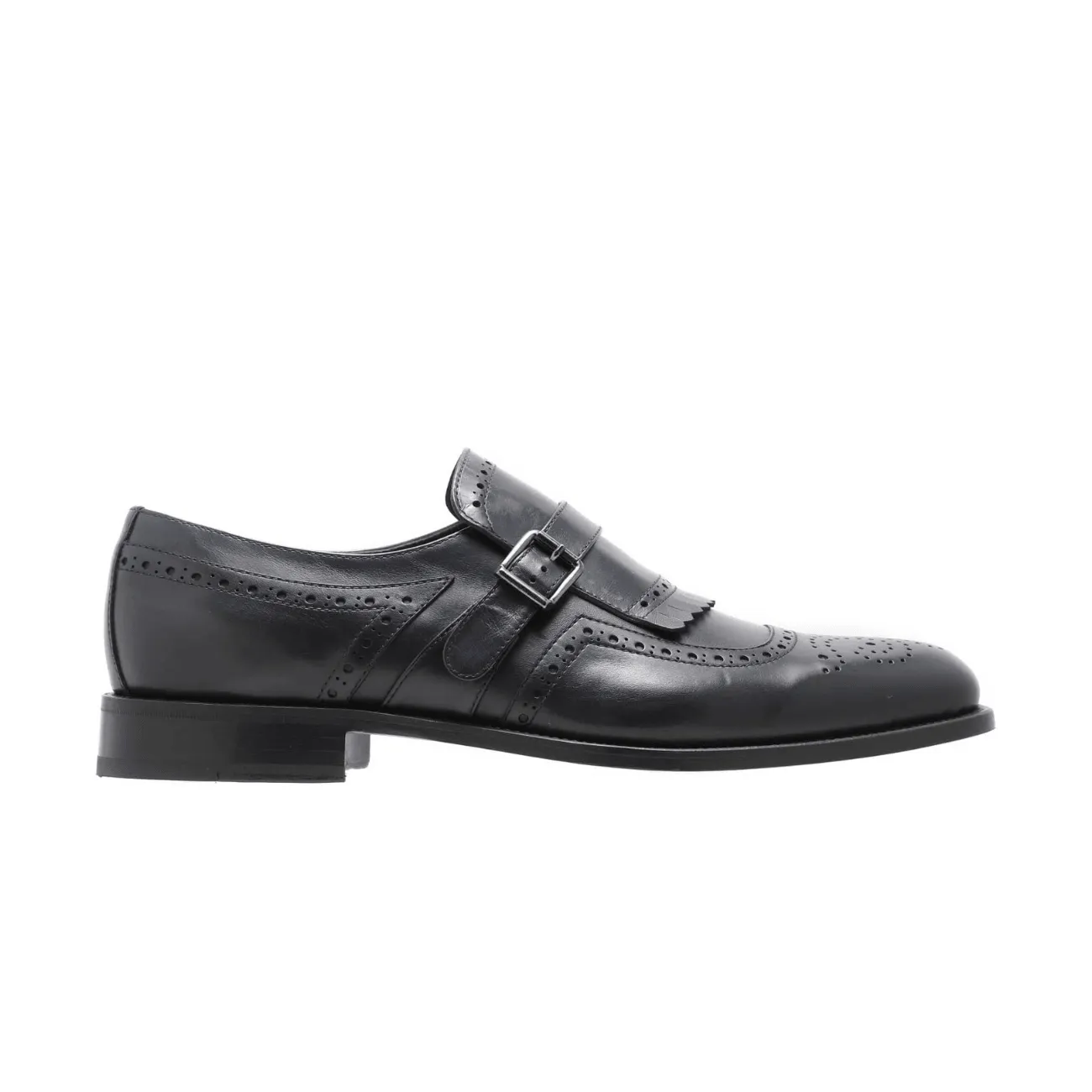 Bellesi Black Leather Monk Wingtip Men's Shoe