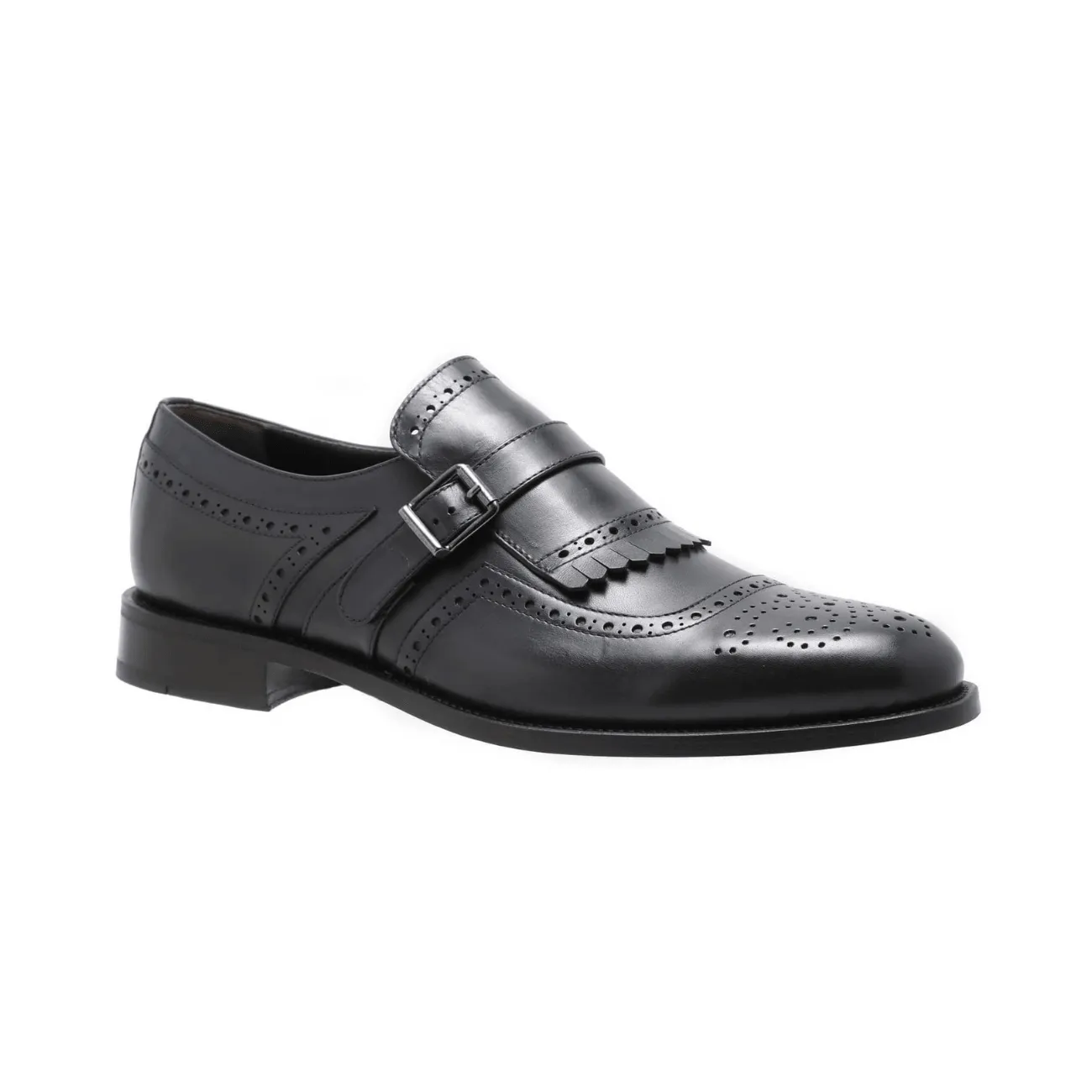 Bellesi Black Leather Monk Wingtip Men's Shoe