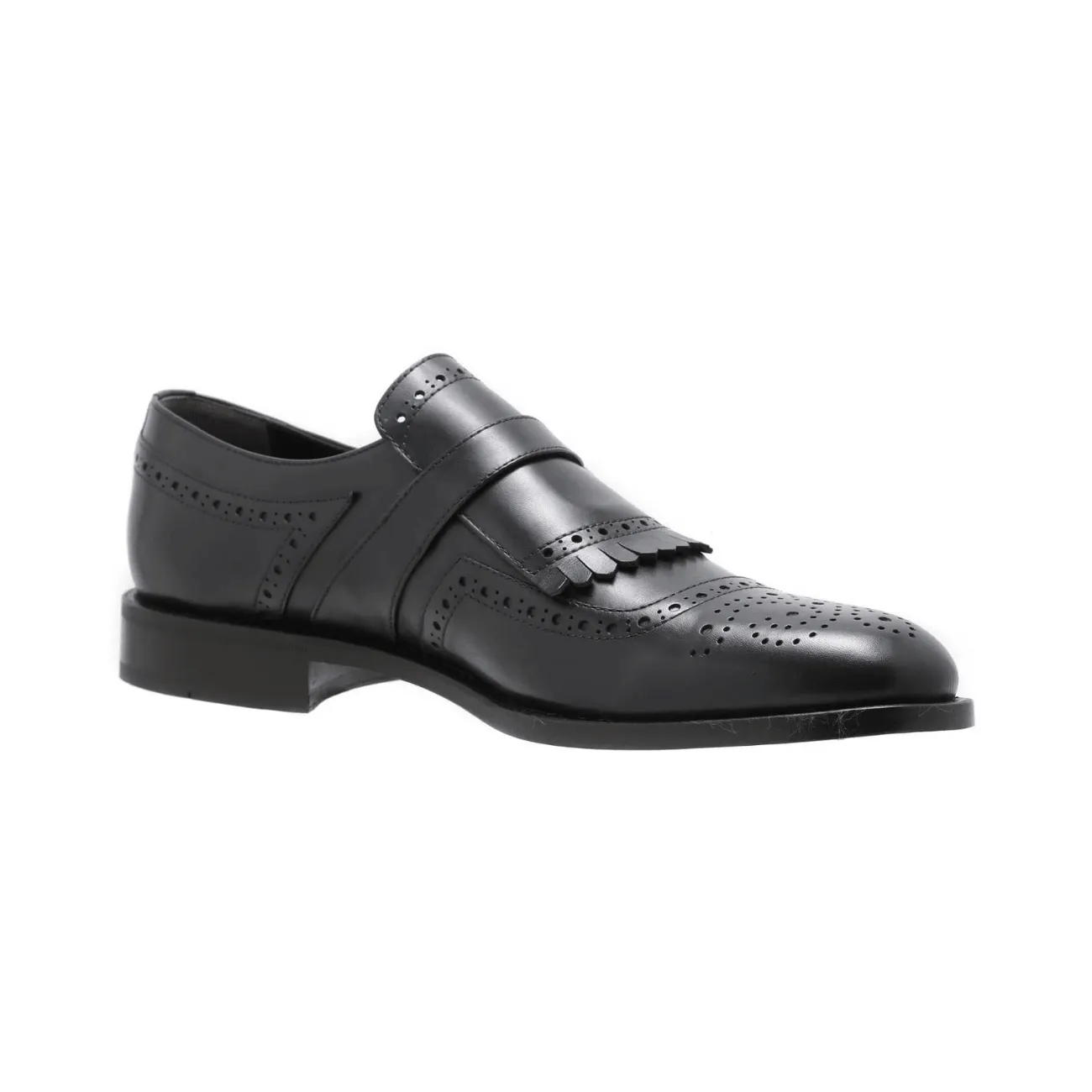 Bellesi Black Leather Monk Wingtip Men's Shoe