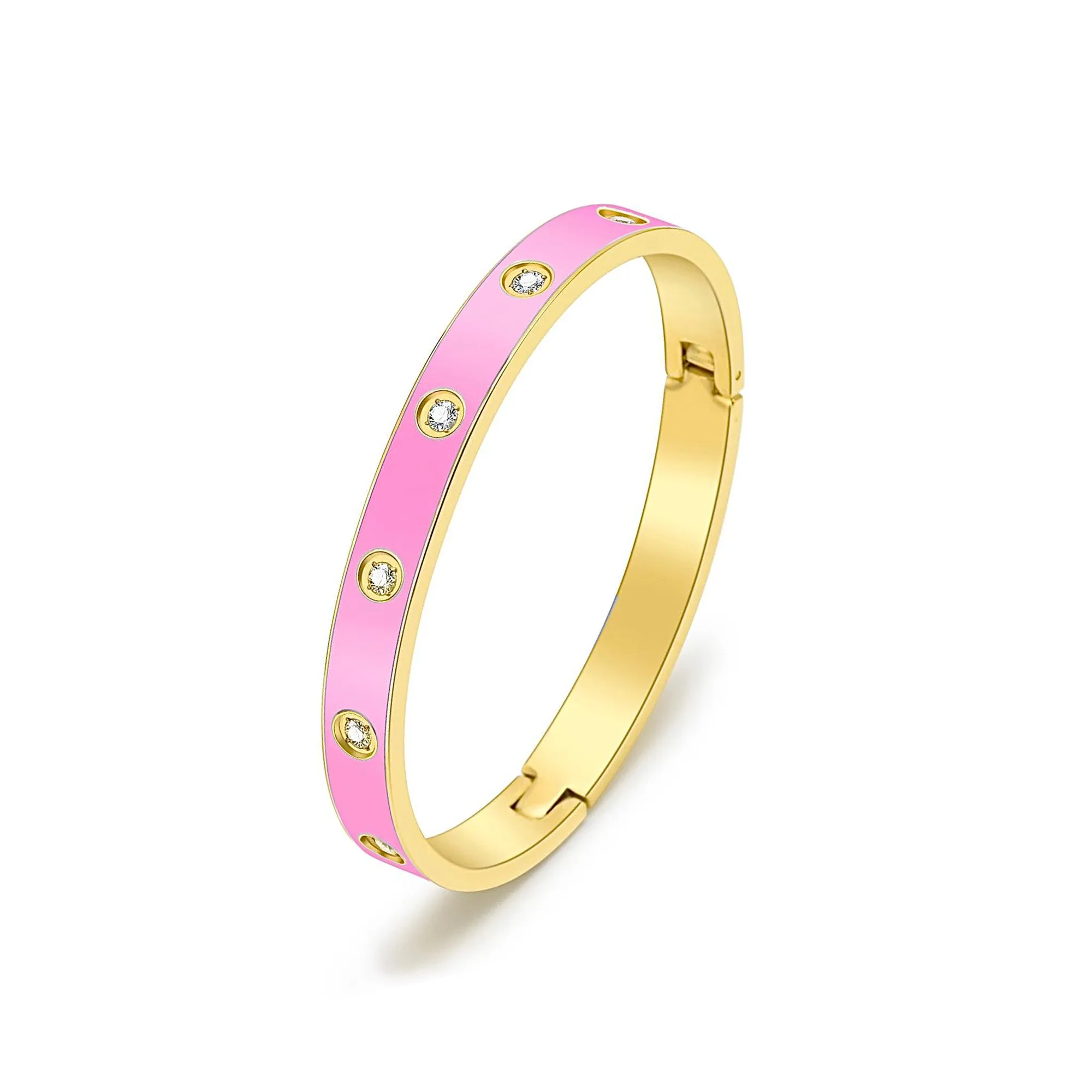 BG808EPG B.Tiff 8-Stone Bold Pink Gold Plated Stainless Steel Bangle Bracelet