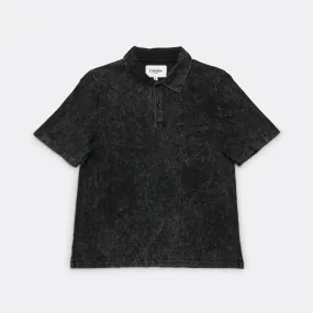 Black Acid Wash Short Sleeve Polo Shirt