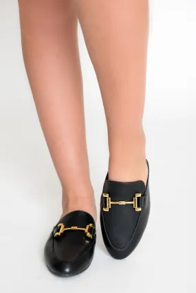 Black Clara Gold Buckle Mules