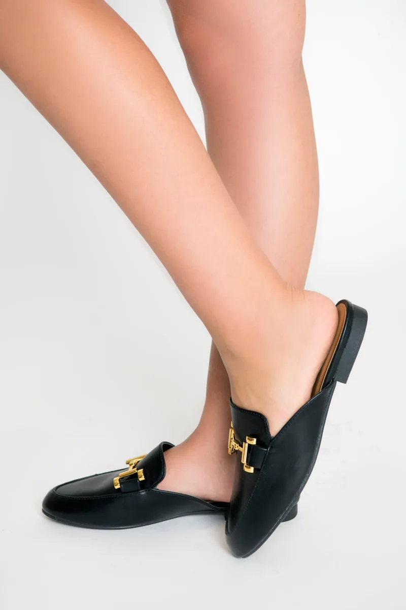 Black Clara Gold Buckle Mules