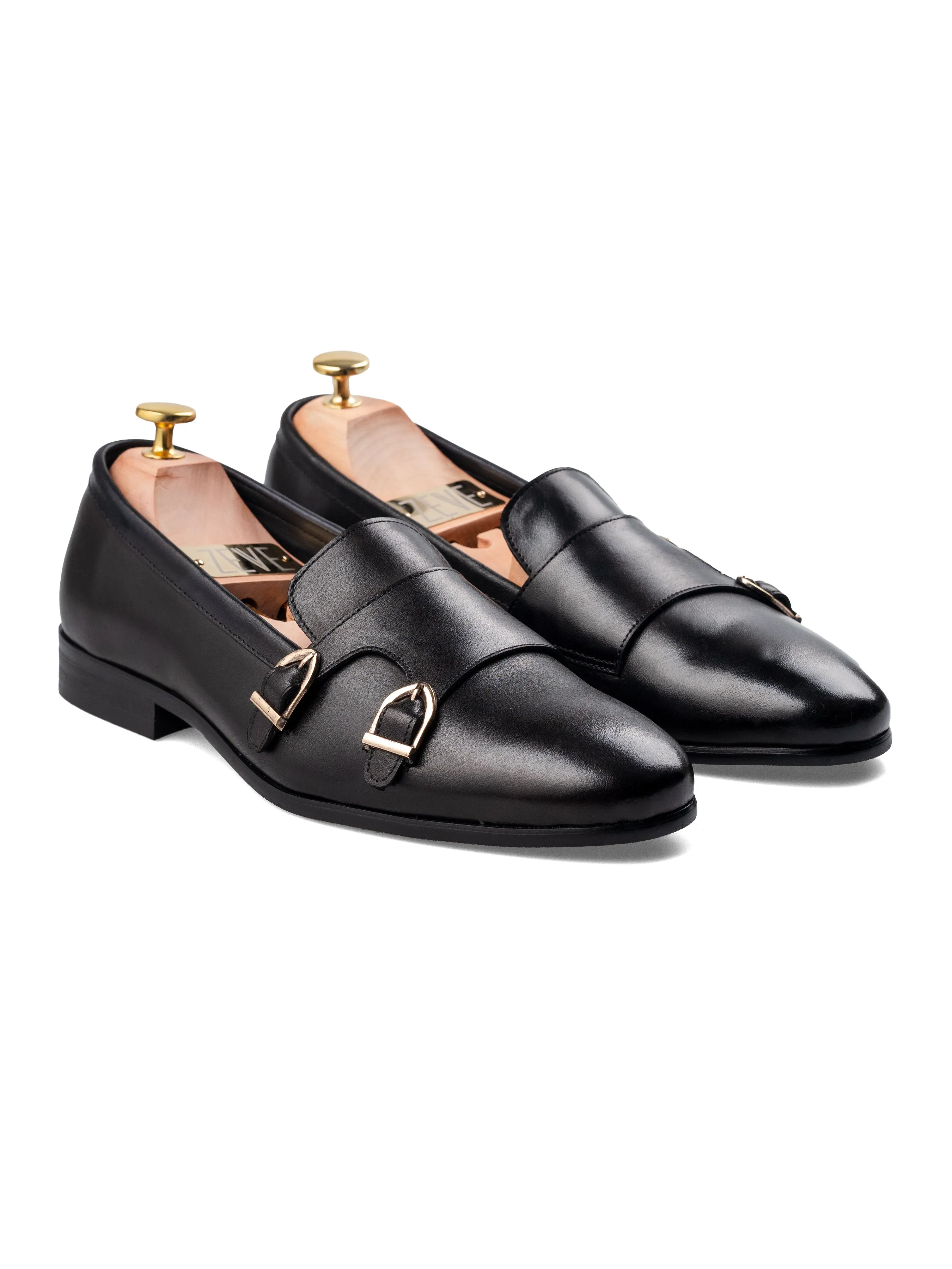 Black Double Monk Strap Loafer Slipper - Alfeo