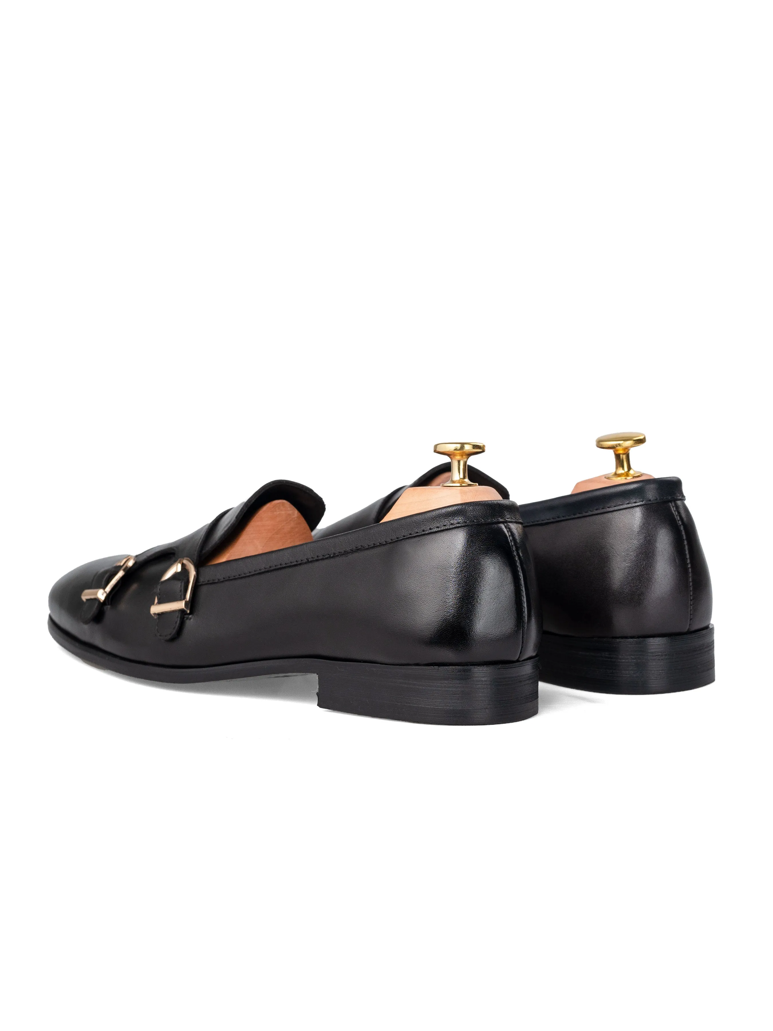 Black Double Monk Strap Loafer Slipper - Alfeo