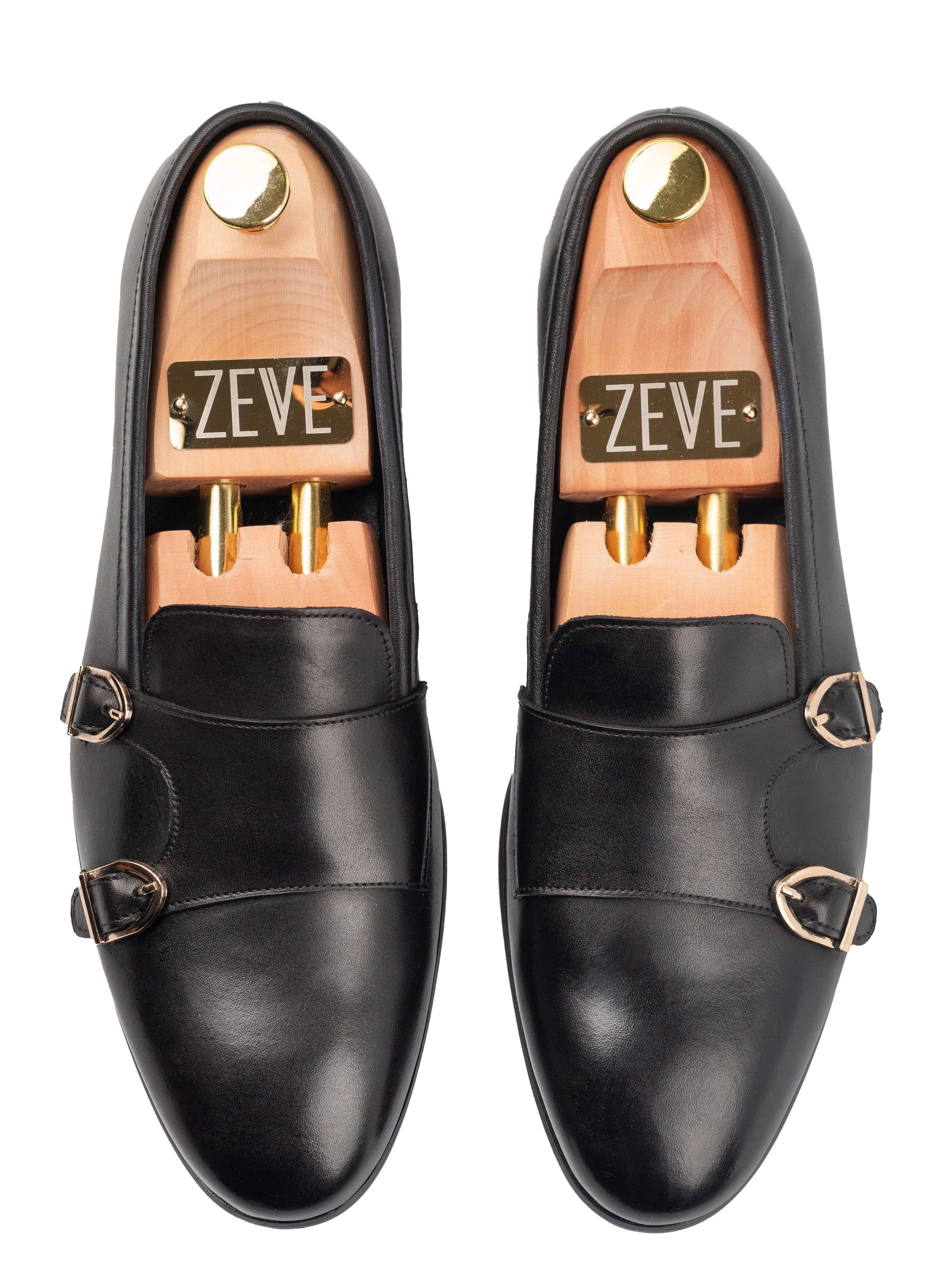 Black Double Monk Strap Loafer Slipper - Alfeo