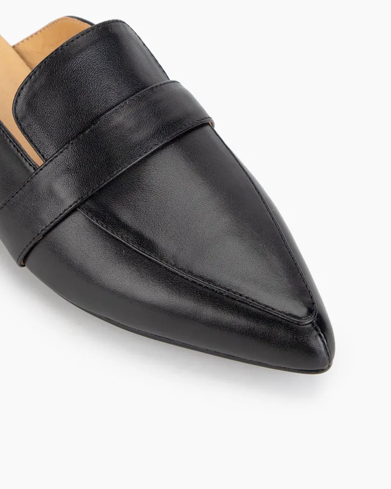 Black Leather Flat Mules