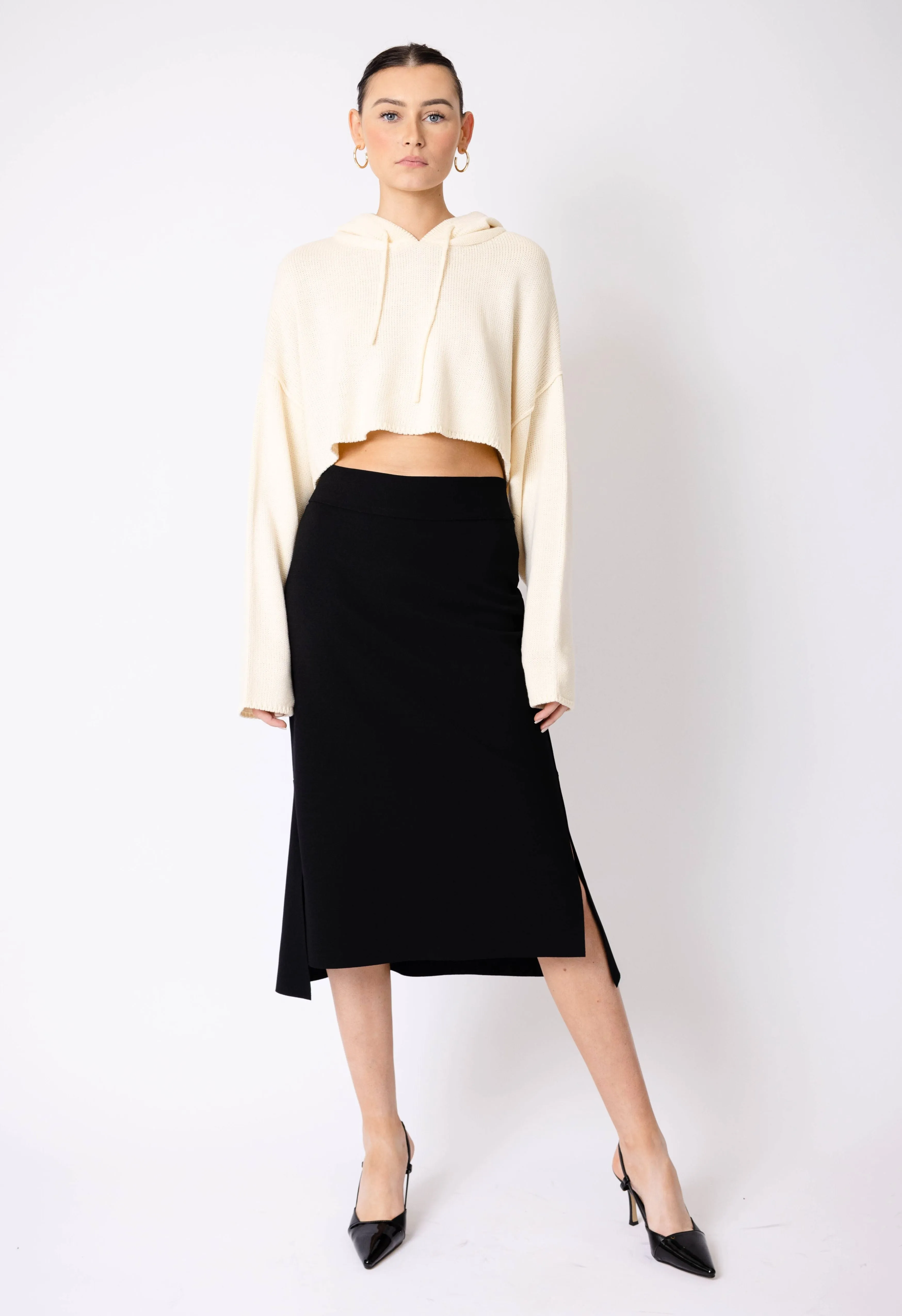 Black Mermaid Slit Midi Skirt