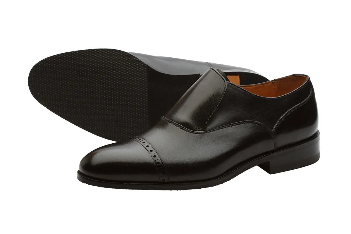 Black Slip-On Toecap Brogue Shoe.