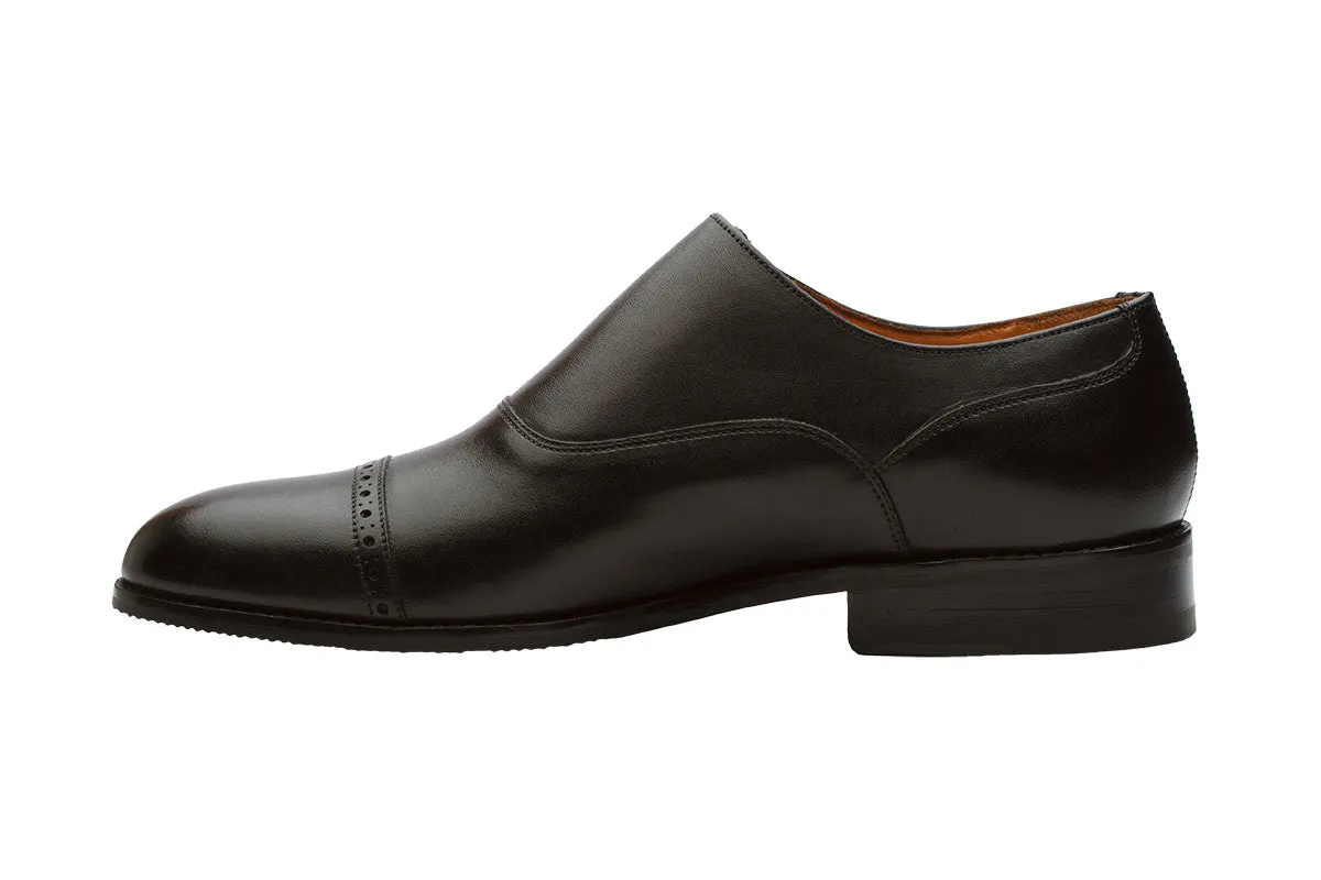 Black Slip-On Toecap Brogue Shoe.