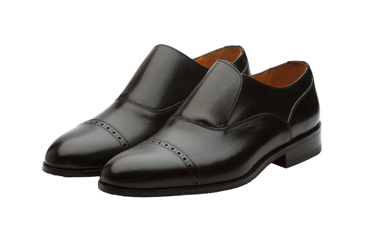 Black Slip-On Toecap Brogue Shoe.