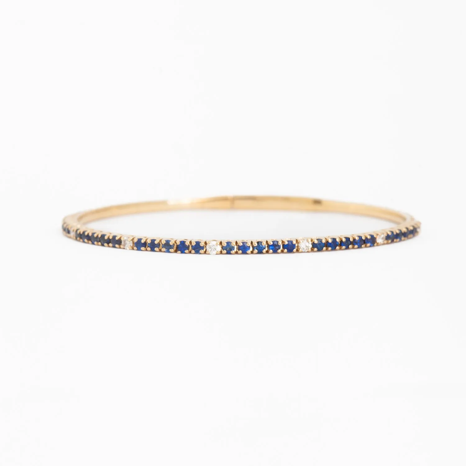 Blue Sapphire White Diamond Bangle, Flexible Fit