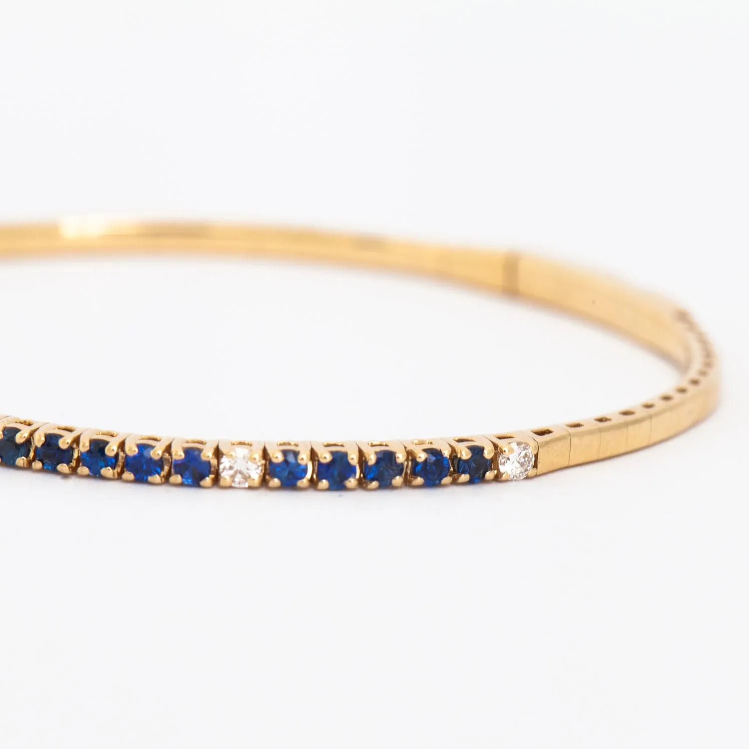 Blue Sapphire White Diamond Bangle, Flexible Fit