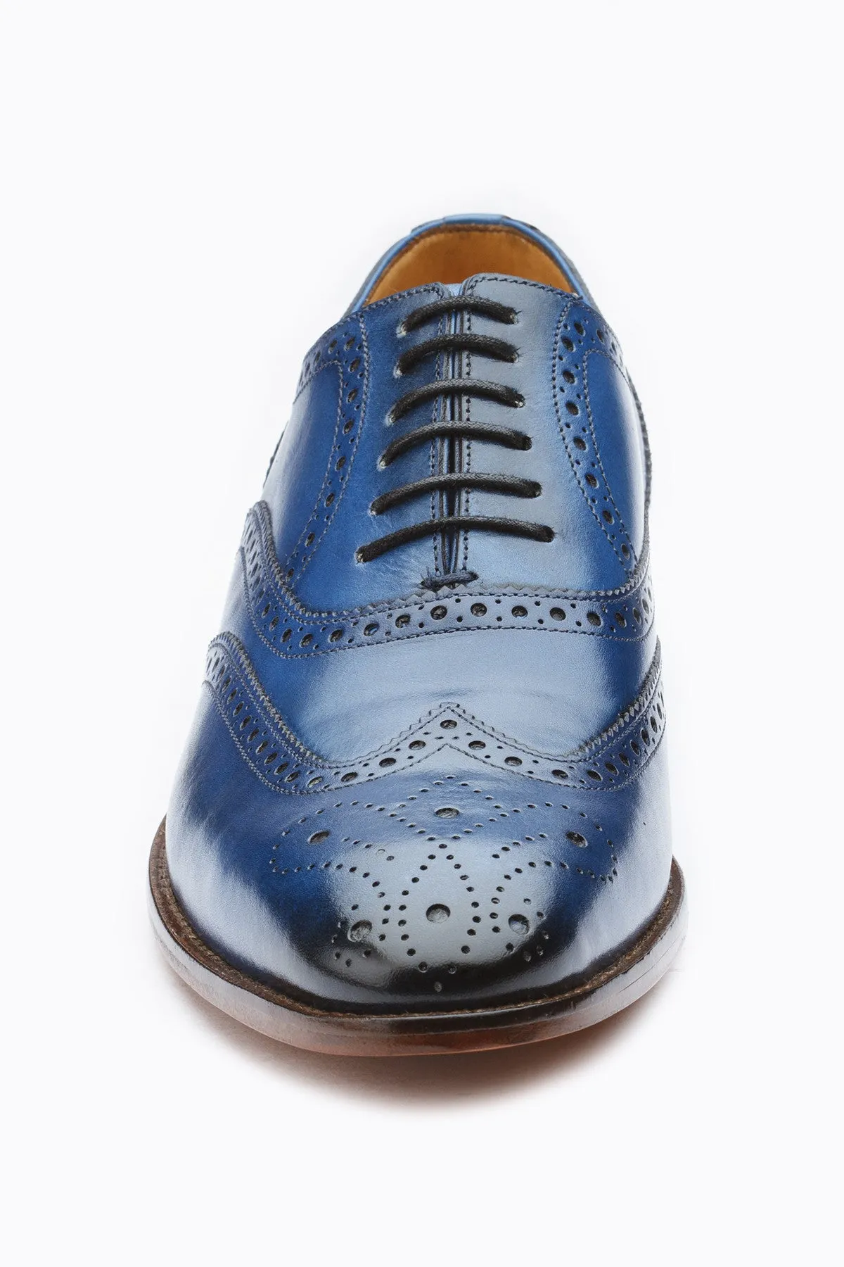 Blue wingtip brogue Oxford shoe with medallion