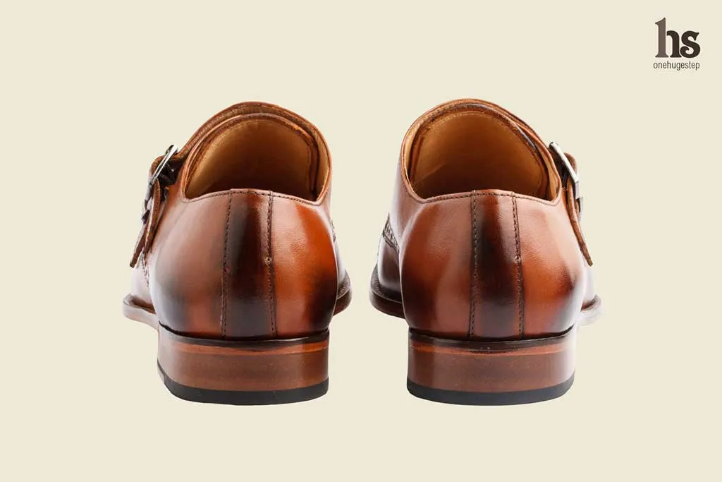 Brogue Monk Shoes with Triple Strap in Tan