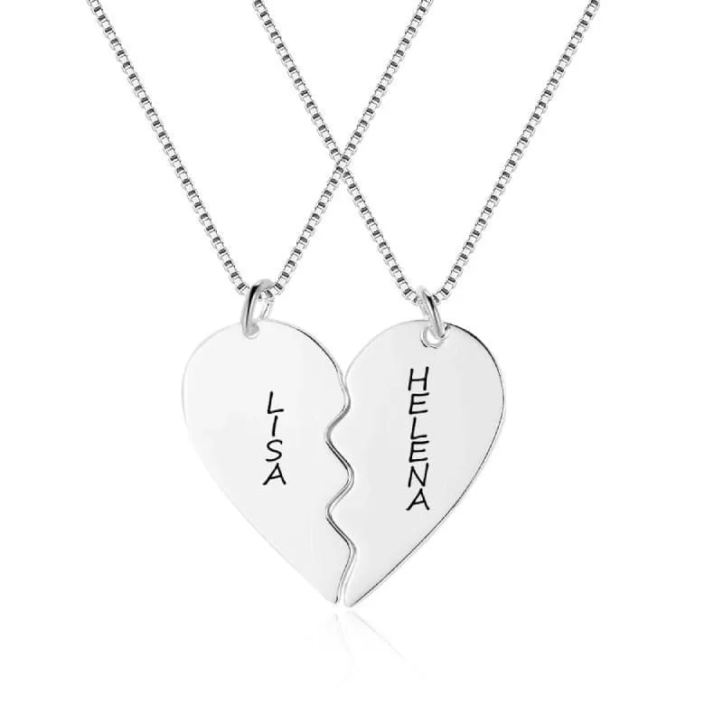 Broken Heart Matching Couple Necklaces Personalized with Names