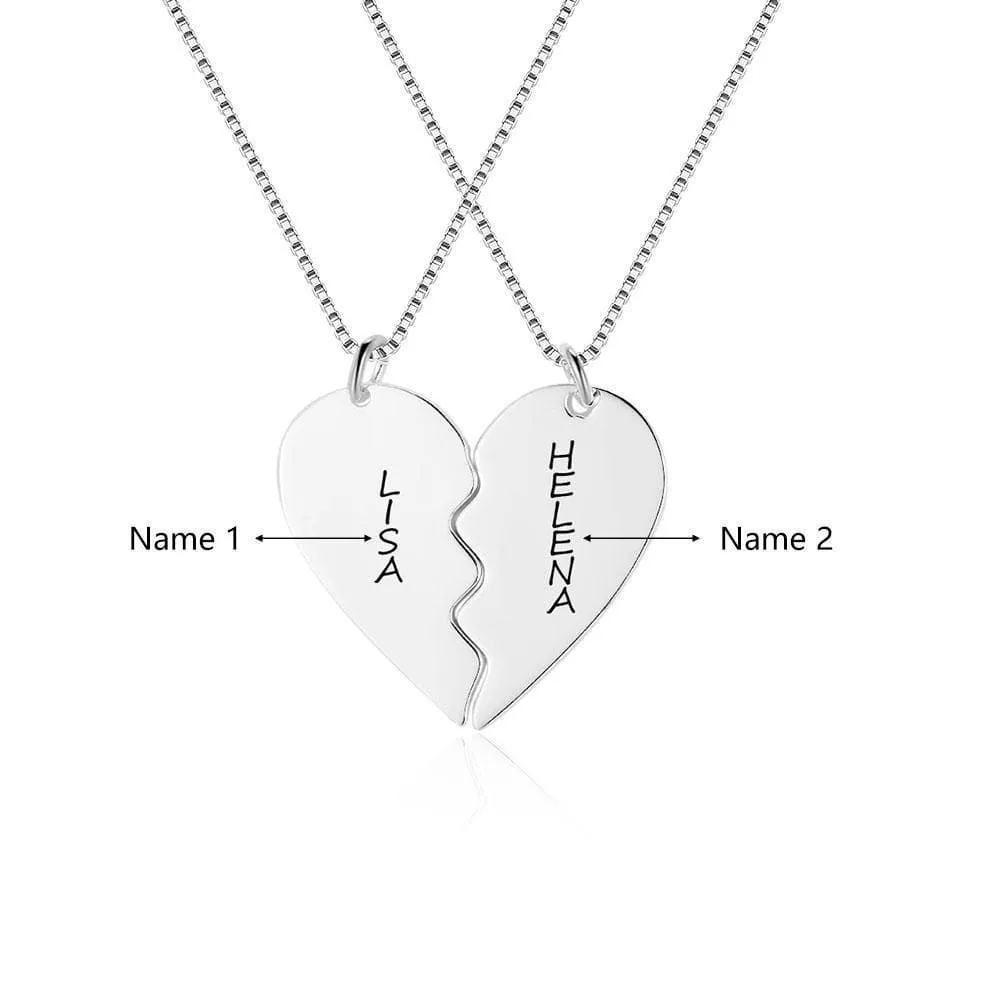 Broken Heart Matching Couple Necklaces Personalized with Names