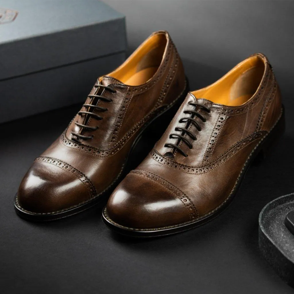 Brown Leather Brogue Shoes for Men