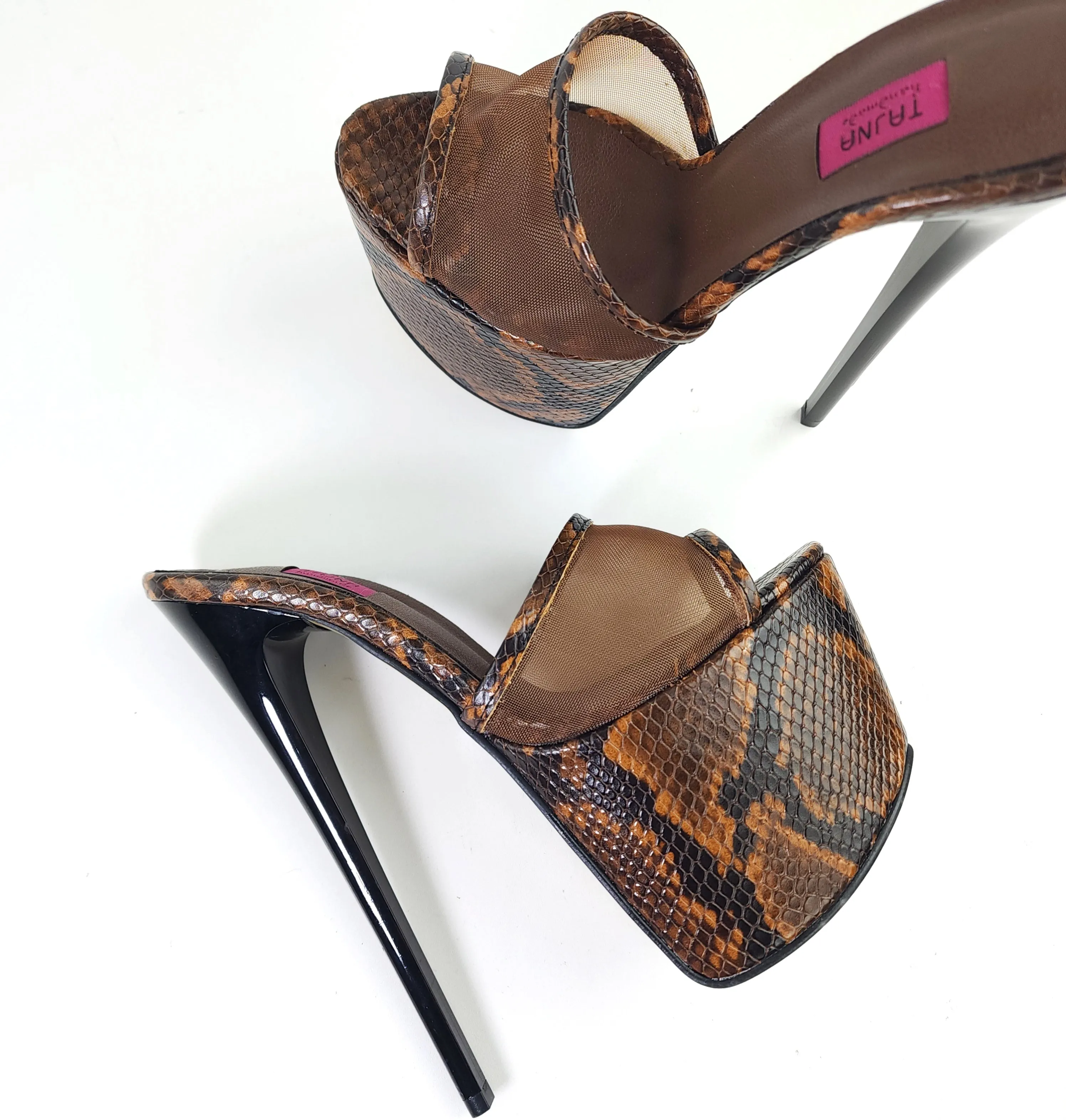 Brown Snake Print High Heel Mules