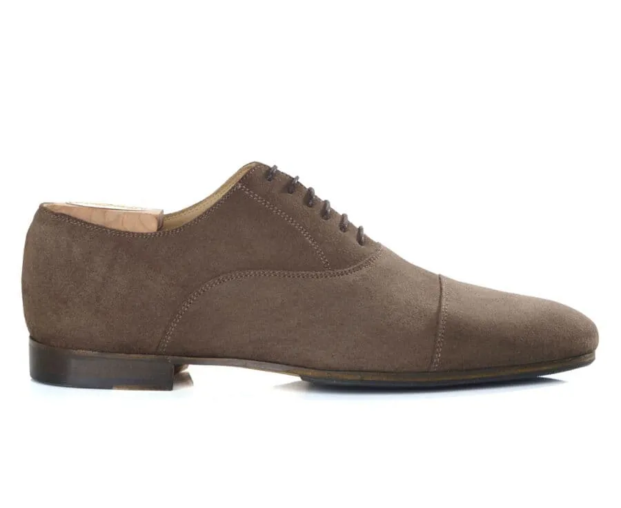 Brown Taupe Suede Oxford Shoes - Leather Outsole & Rubber Pad - Lennox Patin