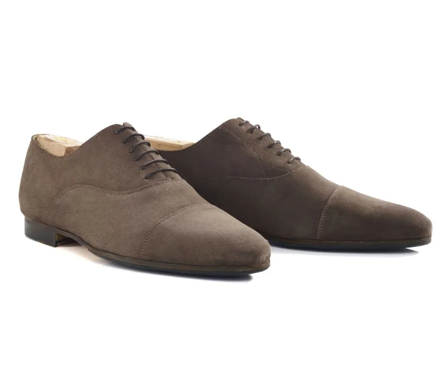 Brown Taupe Suede Oxford Shoes - Leather Outsole & Rubber Pad - Lennox Patin