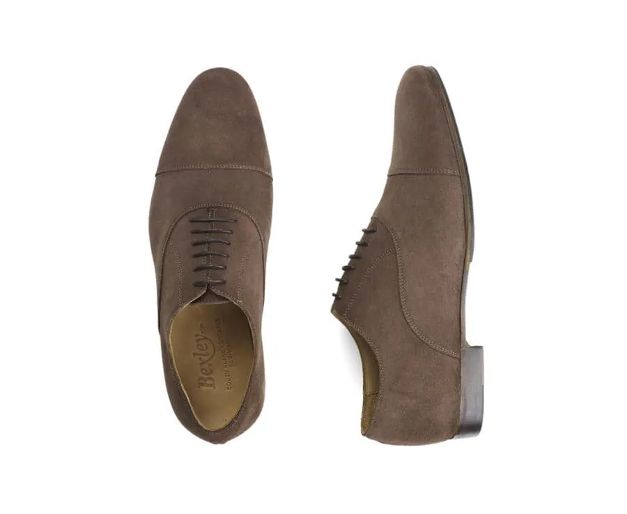 Brown Taupe Suede Oxford Shoes - Leather Outsole & Rubber Pad - Lennox Patin