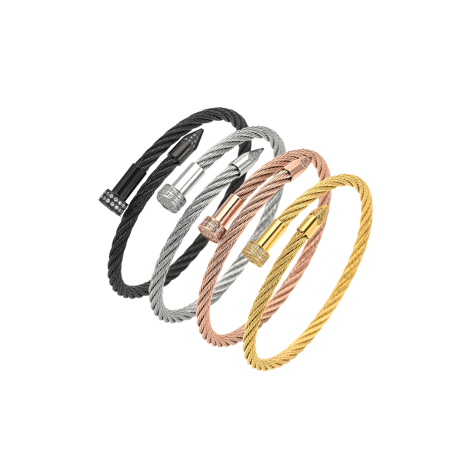 B.Tiff Pavé Pointe Cable Bangle Bracelet (BG005W)