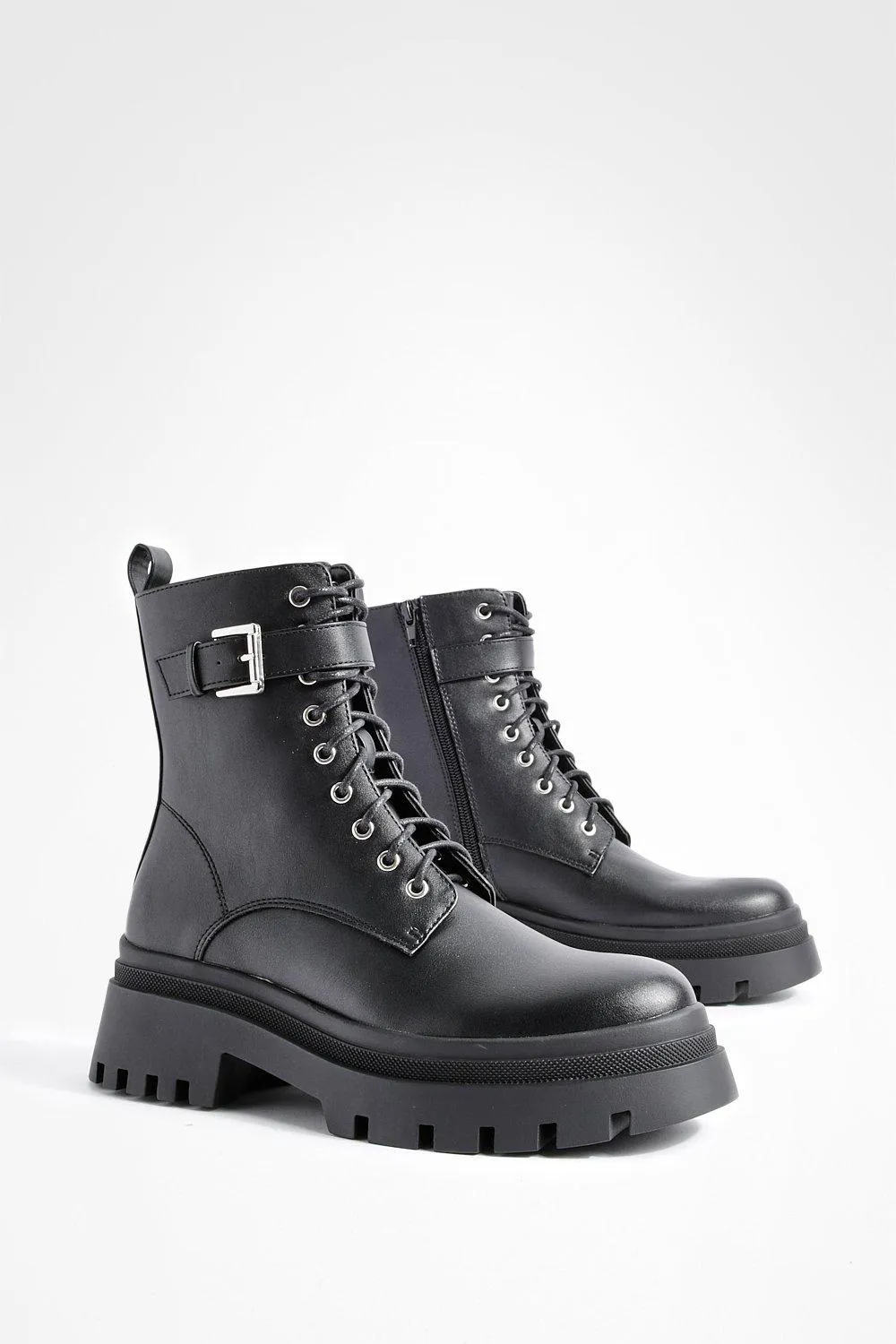 Buckle Detail Chunky Combat Boots