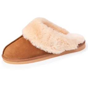 Camel women's fur-lined mule slippers